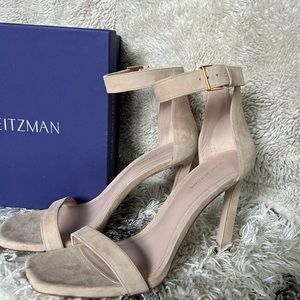 Stuart Weitzman, square healed, nudist sandal